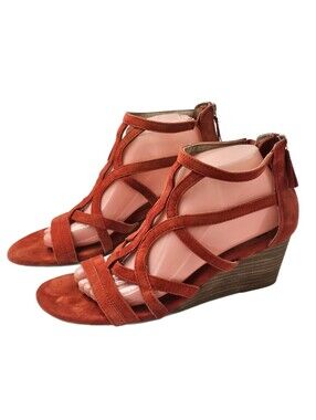 Söfft Malindi Coral Rust Suede Strappy Wedge Sandals Women's Size 9